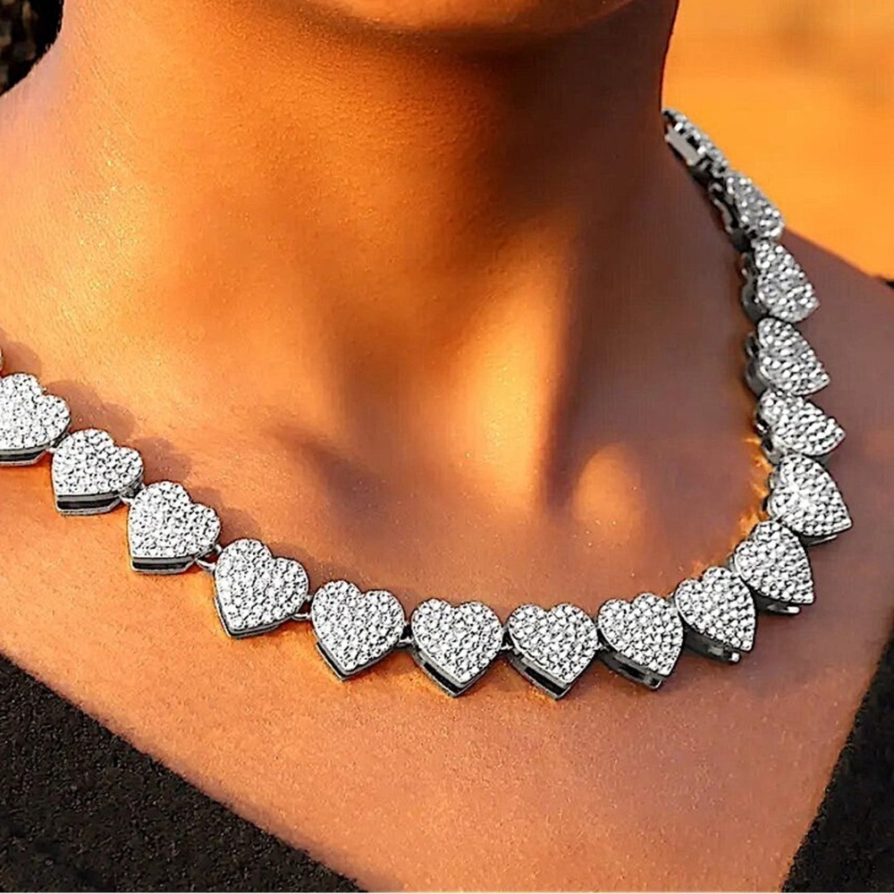 Silver Crystal Heart Paved Necklace